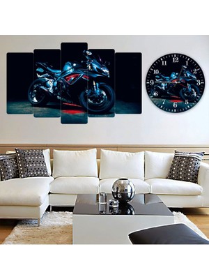 Zevahir Mobilya Dekorasyon Zevahir 5 Parça Mdf Motorsiklet Görselli Tablo Ve Mdf Saat Kombin