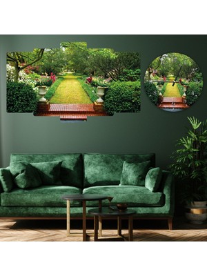 Zevahir Mobilya Dekorasyon 5 Parça Mdf Yeşil Yol Manzara Tablo Ve Mdf Saat Kombin