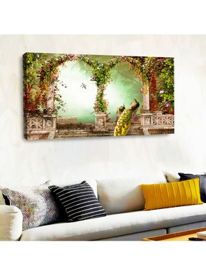 Zevahir Mobilya Dekorasyon 120x60 Kanvas Tavus Kuşu Ve Çiçek Tablosu