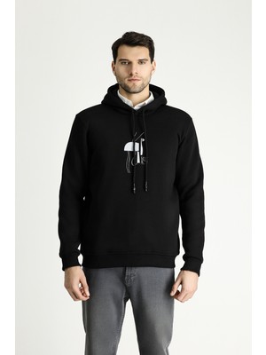 Kapüşonlu Baskılı Pamuklu Sweatshirt