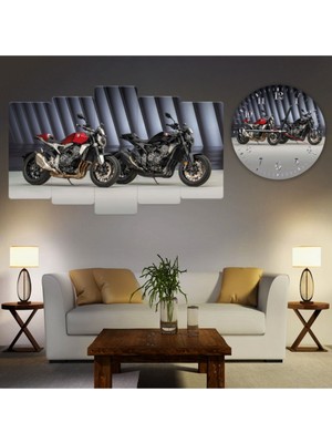Zevahir Mobilya Dekorasyon Zevahir 5 Parça Mdf Motorsiklet Görselli Tablo Ve Mdf Saat Kombin