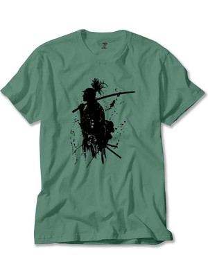 Z zepplin Samurai Miyamoto Musashi Yeşil Tişört