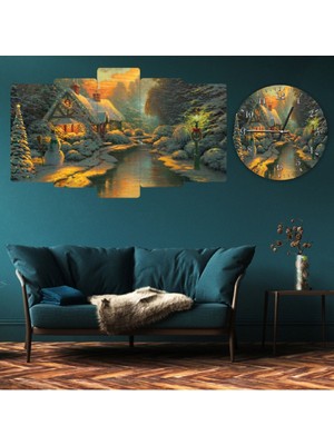 Zevahir Mobilya Dekorasyon Zevahir 5 Parça Mdf Kar Manzara Tablo Ve Mdf Saat Kombin