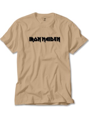 Z zepplin Iron Maiden Black Text Krem Tişört