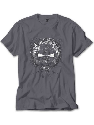 Z zepplin Iron Maiden Skull Gri Tişört