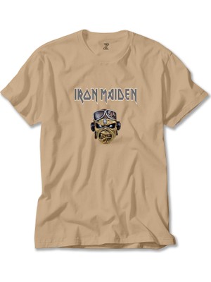 Z zepplin Iron Maiden Zombie Face Krem Tişört
