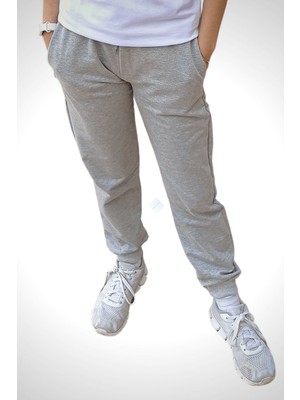 Unisex Çocuk Gri Beli Lastikli Cepli Jogger Eşofman Altı 7-8 Yaş - Gri