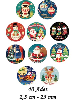 Beyhan Bayhan 80 Adet 2,5 cm Renkli Merry Christmas Baskılı Etiket Sticker - Yılbaşı  Paketi Etiketi