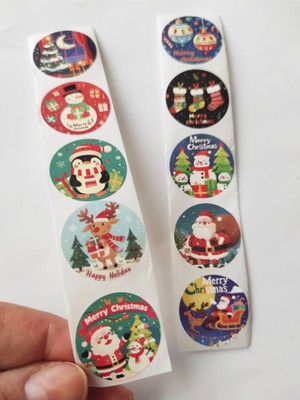 Beyhan Bayhan 80 Adet 2,5 cm Renkli Merry Christmas Baskılı Etiket Sticker - Yılbaşı  Paketi Etiketi