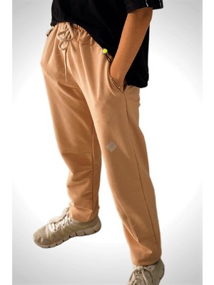 Unisex Çocuk Beli Lastikli Cepli Jogger Eşofman Altı Bej Renk 11-12 Yaş - Bej
