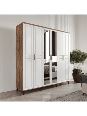 GuneyStore Mdf Sport 6 Kapaklı Atlantik Çam-Aynalı Gardırop