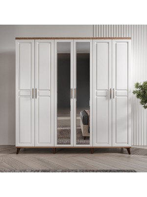 GuneyStore Mdf Sport 6 Kapaklı Atlantik Çam-Aynalı Gardırop