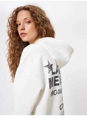Koton Oversize Kapüşonlu Sweatshirt Arkası Baskılı Uzun Kollu Şardonlu