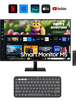 Samsung Akıllı Tv 27'' 70 Ekran 4ms, 60Hz, 1920 x 1080, HDR10, Fullhd, Smart Akıllı Monitör Tv | Wi-Fi Bağlantı Apple-Android Kablosuz Görüntü Aktarım | Logitech Kablosuz Klavye