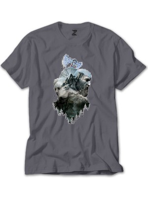 Wakha God Of War Ragnarok Atreus Kratos Siluet Gri Tişört