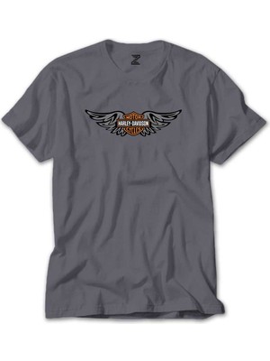 Wakha Harley Davidson Wings Gri Tişört