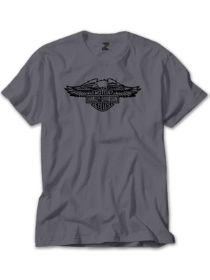 Wakha Harley Davidson Wings Eagle Silhouette Gri Tişört