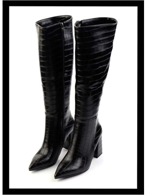 Siyah Kroko   Kadın Çizme K03992151811