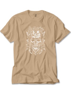 Z zepplin Slayer Soilder Skull Krem Tişört