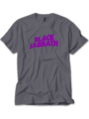 Z zepplin Black Sabbath Purple Yazı Gri Tişört