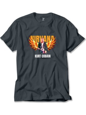 Z zepplin Nirvana Kurt Cobain Guitar Angel Füme Tişört