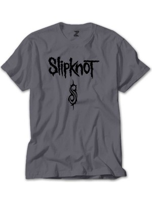 Z zepplin Slipknot Logo Text Gri Tişört