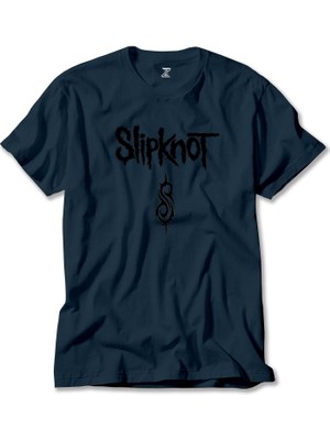 Z zepplin Slipknot Logo Text Lacivert Tişört