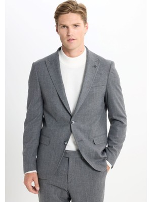 Altınyıldız Classics Slim Fit Dar Kesim Kırlangıç Yaka Çizgili Kapak Cepli Esnek Koyu Gri Takım Elbise