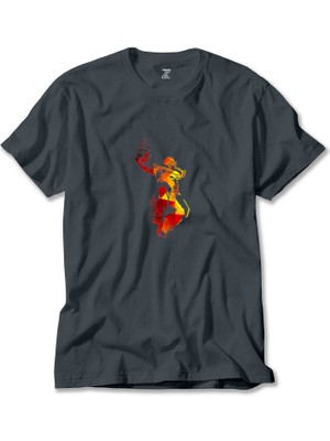 Red Basketball Silhouette Füme Tişört