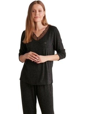 Penye Mood Siyah Kadın Pijama Takım 9533