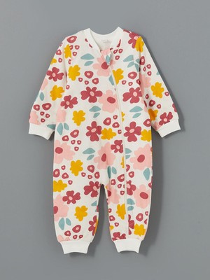 Bej V Yaka 1 Tog Çiçekli Kız Bebek Tulum