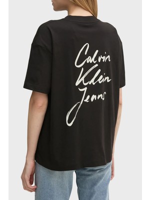 Calvin Klein Logo Baskılı % 100 Pamuk Relaxed Fit Bisiklet Yaka T Shirt J20J225113BEH Bayan T Shirt J20J225113 Beh