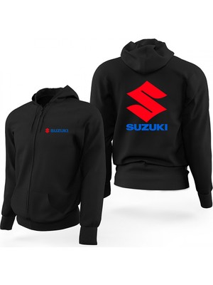 Z zepplin Suzuki Logo Siyah Fermuarlı Limited Edition Kapşonlu Sweatshirt