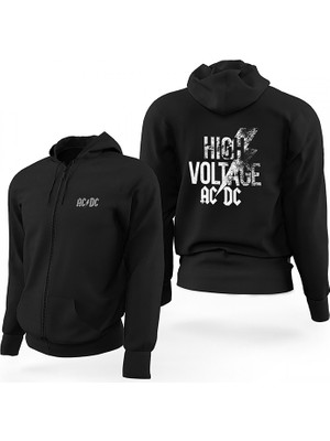 Z zepplin Ac Dc High Voltage Siyah Fermuarlı Limited Edition Kapşonlu Sweatshirt