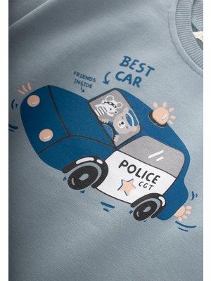 Cigit Police Baskılı Sweatshirt 1-7 Yaş Mint Yeşili