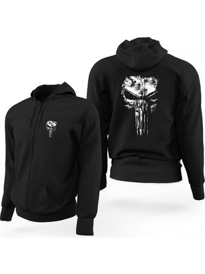 Z zepplin Punisher Space Siyah Fermuarlı Limited Edition Kapşonlu Sweatshirt