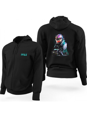 Z zepplin F1 Lewis H. 44 Siyah Fermuarlı Limited Edition Kapşonlu Sweatshirt