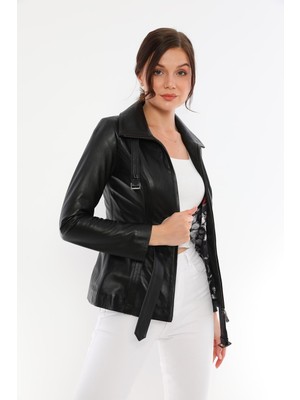 Basics & More Kadın Belden Kemerli Deri Ceket - Azra