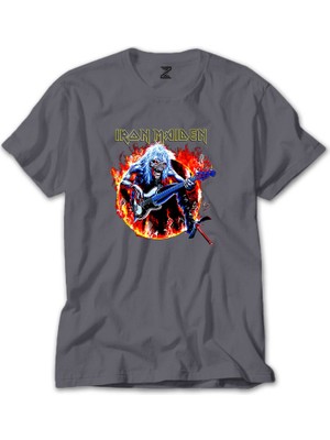 Z zepplin Iron Maiden Fire Gri Tişört