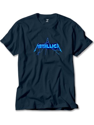 Z zepplin Metallica Logo Lightning Lacivert Tişört
