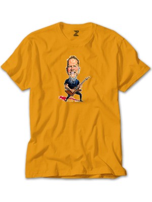 Z zepplin Metallica James Hetfield Cartoon Sarı Tişört