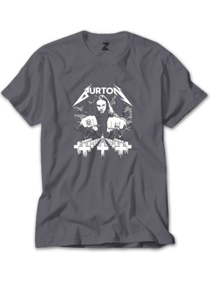 Z zepplin Metallica Cliff Burton Face Gri Tişört