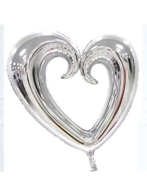 Kıvrımlı Içi Boş Gümüş Kalp Folyo Balon 100CM