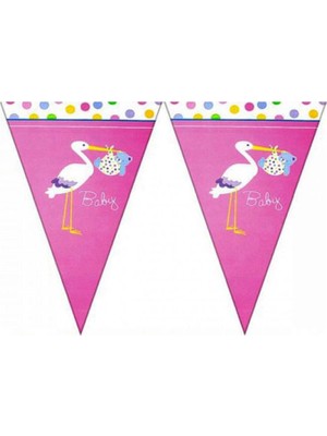 Baby Shower Pembe Leylek Üçgen Flama
