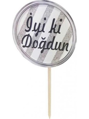 Gümüş Çizgili Iyi Ki Doğdun Kürdan 20'li