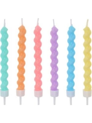 Partici Makaron Karışık Renkli Burgu Mum 10CM 6'lı