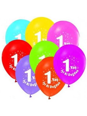 1 Yaş Iyi Ki Doğdun Baskılı Karışık Balon 5'li Paket