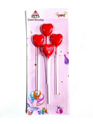 4'lü Kırmızı Kalp Mum Seti