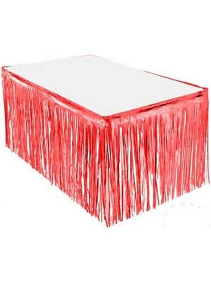 Metalize Kırmızı Püsküllü Masa Eteği