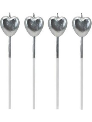 4'lü Gümüş Kalp Mum Seti